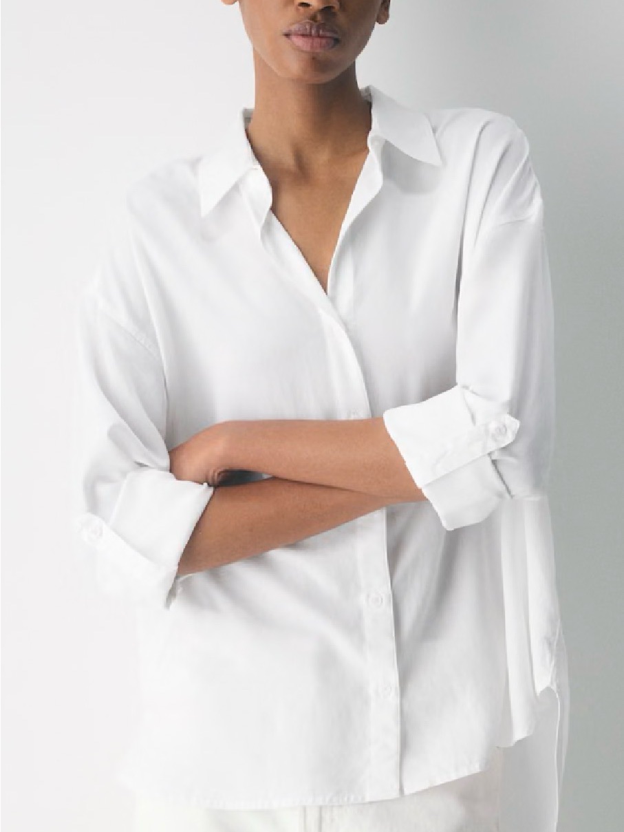 Babaton White Collared Button-Front Shirt